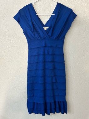 Max Studio Royal Blue V-Neck Tiered Midi Dress